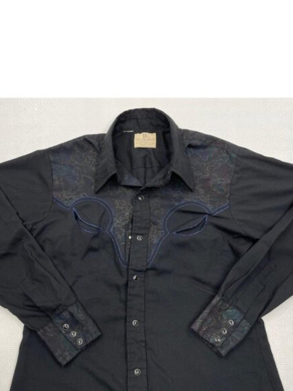 Vintage Dee Cee Western Cowboy Pearl Snap Shirt Black Floral Embroidered Men's M